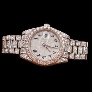 Reloj Personalizado con Números Arábigos, Diamantes Moissanite, Esfera Redonda, Completamente Cubierto de Diamantes, Diseño Clásico, Regalo Impresionante para Él - Product Image 1