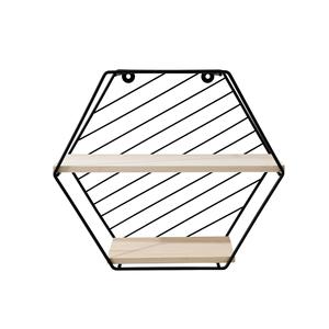 Étagère murale suspendue Better Home à deux compartiments en forme de losange, cadre en fer, étagère murale en bois de pin pour salon, chambre à coucher - Product Image 1