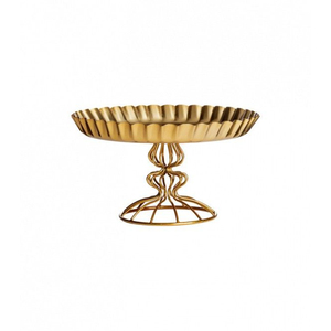 Magnifique support à gâteau rond en métal avec bord cannelé et base en fil métallique, finition dorée de haute qualité pour la présentation de desserts au prix le plus bas - Product Image 1