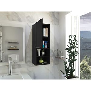 Mobiletto da Bagno Mila con Una Porta e Due Ripiani Interni ed Esterni, Colore Nero - Product Image 5