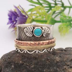 Anillo Giratorio de Larimar Natural al por Mayor, Plata de Ley 925, Hecho a Mano, con Gema, Anillo de Meditación Antiestrés para Mujer, Joyería Boho de Declaración - Product Image 4