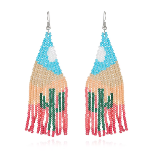 ต่างหูระย้าลายกระบองเพชรดีไซน์ใหม่ ทำมือสไตล์โบฮีเมียนประดับลูกปัดมิยูกิถักเปีย สำหรับผู้หญิง - Product Image 3