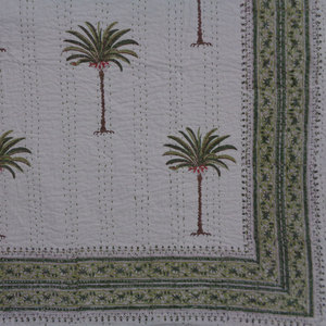 Handmade Cotton Kantha Twin Quilt <b>Throw</b> 150x220 cm Hand Block Printed Hand Embroidered Indian Bedspread Boho Home Textile Export - Product Image 5