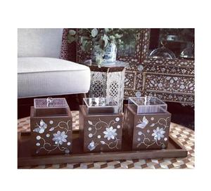 Plateau arabe en bois décoré à la main avec incrustation de nacre, accent décoratif culturel pour les intérieurs - Product Image 4