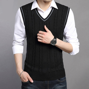 Gilet pull sans manches col en V en maille torsadée pour homme, haut léger sans manches, pull pour homme très vendu - Product Image 3