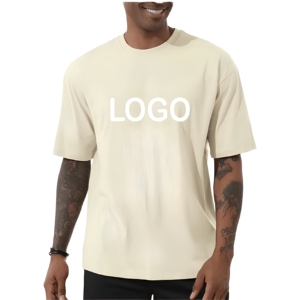 เสื้อยืดโอเวอร์ไซส์ผู้ชาย แขนสั้น คอกลม ผ้าฝ้าย ระบายอากาศดี พิมพ์ลายโลโก้ด้านหน้า - Product Image 1