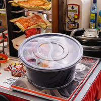 Boîte à lunch jetable ronde noire de 200 ml, 500 ml, 1000 ml, 2000 ml, à double couche, compatible micro-ondes, en plastique, avec couvercle