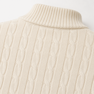 Pull en laine tricoté pour homme, couleur unie, maille torsadée, fermeture à quart de zip, manches longues, pour l'automne, sur mesure et en gros - Product Image 3