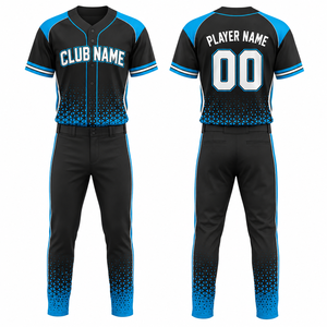 Ensemble d'uniformes de baseball personnalisés noir et bleu, imprimé 3D, en polyester anti-humidité, coupe athlétique pour garçons, manches courtes, taille élastique - Product Image 1