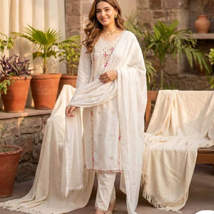 ชุดคุर्ติอานาร์กาลีผ้าเครปฝรั่งเศสพิมพ์ลายดิจิทัลพร้อมกางเกงและผ้าคลุมไหล่ - Product Image 1