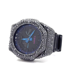 Bisel Personalizado para GA 2100, Plata de Ley 925 con Piedras de Moissanita Negras, Certificado por Probador de Diamantes, Caja de Reloj Estilo Hip Hop - Product Image 3