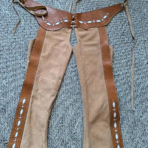 Western Cowboy Suede Leather Floral Tooled Chink <b>Chaps</b> for Adults Horse <b>Riding</b> Apparel Western Style Suede <b>Chaps</b> - Product Image 1