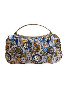 Floral Embroidered Clutch Bag Women Handmade Evening Party Ring Handle Satin Lining Elegant Style - Product Image 3