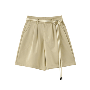 Shorts Oxford gris taille haute pour femme, fermeture boutonnée, style décontracté, coupe régulière, tissu tissé respirant, imprimé animalier 100% - Product Image 3