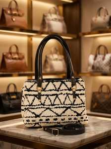 Sac fourre-tout géométrique en jacquard fait main avec bandoulière amovible - Product Image 1