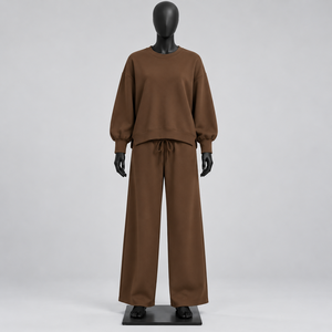 Conjunto Deportivo de 2 Piezas para Mujer LILLUSORY, Estilo Vintage Otoñal, Corte Holgado, con Cordón Ajustable, Color Sólido, Tejido de Viscosa/Poliéster, Largo Completo - Product Image 1