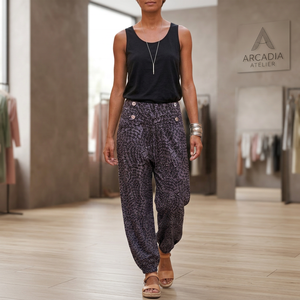High waist <b>harem</b> pants 100% cotton loose pants Eco-friendly breathable <b>trousers</b> Elastic waist printed pants - Product Image 1