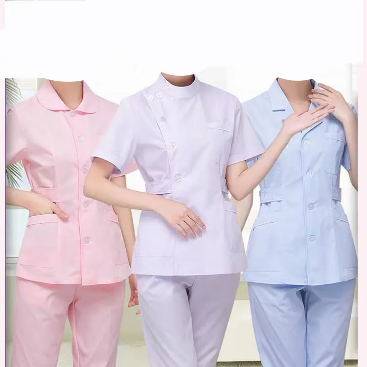 ओएम अनुकूलित लोगो रंगीन विभाजन सूट नर्स वर्दी डॉक्टर वर्कवियर छोटी आस्तीन महिला नर्स कपड़े नई शैली नर्स वर्दी