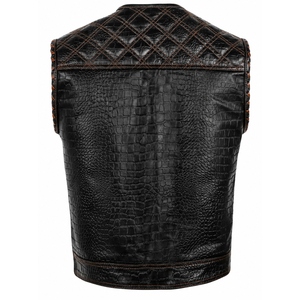 Gilet de motard personnalisé pour homme en cuir véritable gaufré crocodile, gilet de club moto haut de gamme avec doublure cachemire - Product Image 2
