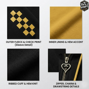 Sudadera con Capucha Unisex Negra de Felpa Twill, Diseño Oversize con Logotipo de Corona Dorada y Mangas con Estampado de Tablero de Ajedrez, Ropa Casual de Invierno - Product Image 6