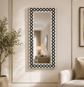 Espejo de Pared de Alta Calidad con Marco Moderno Rectangular, Espejo de Pared con Marco Geométrico Blanco y Negro, Espejo Decorativo Hecho a Mano para el Hogar - Product Image 5