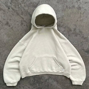 Unisex <b>Navy</b> Blue Oversized Crop Hoodie Regular Sleeve Solid Color Pocket Front Casual Hooded Sweatshirt Autumn Knitted Fleece - Product Image 6
