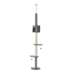 Centro di Attività per Gatti a 4 Livelli, 217 cm, Altezza Regolabile, Grigio, in Lana Ecologica, Classico e Robusto, da Pavimento a Soffitto - Product Image 1
