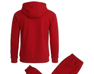 <b>Men</b> Autumn Casual Tracksuit Solid Color Full Sleeve Hooded Zipper Two Piece Set Red Polyester Breathable Regular Fit - Product Image 4