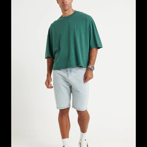 T-shirt court oversize coupe carrée 100% Coton pour Homme, Logo personnalisé, Streetwear, Qualité de luxe, Épaules tombantes, Uni, Tricoté - Product Image 5