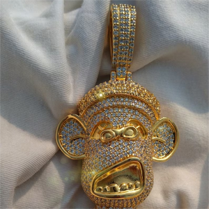 AMBER JEWELS Luxury 18K Gold Plated Monkey Pendant Charm with Natural Diamond Unisex Hip Hop Everyday Wear <b>Statement</b> <b>Necklace</b> - Product Image 3