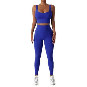 Women's 2 Piece Yoga <b>Set</b> <b>Square</b> Neck Crop Top High Waist Solid Black Leggings - Product Image 2