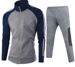 Ensemble de survêtement zippé pour homme en polaire polyester, col montant, coupe ample, avec logo frontal, style décontracté, pour l'hiver - Product Image 2