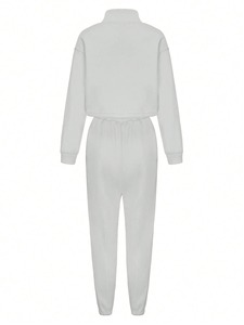 women <b>tracksuit</b> slim fit cotton polyester zipper hoodie jogger set breathable stretch athletic gym wear training set - Product Image 2