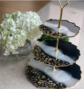 Customised 3 Tier Antique Black Resin <b>cake</b> Stand with Gold Brass Rod Multifunctional Table Dessert <b>Server</b> tool In Hot Sale - Product Image 5