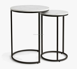 Table d'extrémité gigogne ronde en marbre Delaney-Finition en marbre haut de gamme avec construction en métal durable pour des meubles d'intérieur abordables - Product Image 5