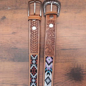 Hot Sale Personalized Customized Heavy Duty Western Hand <b>Tooled</b> Full Grain Beaded <b>Belt</b> Removable Buckle Men Women Girl Boy <b>Belt</b> - Product Image 4