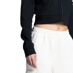 White <b>Cropped</b> <b>Zip</b> <b>Up</b> Drawstring Hoodie for Women Casual Long Sleeve Fleece Hooded Sweatshirt Custom OEM ODM Streetwear Jacket - Product Image 3