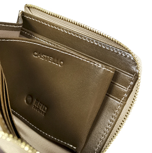 [Promotion] Castello Genuine Vegetable Tanned Leather RFID Zipper Closure Minimalist Unisex Short L-Shape Olive Polyester QC - Product Image 4