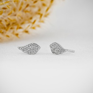 14K Solid Gold Lab Grown Diamond Angel Wing Stud <b>Earrings</b> Unique Design Boho Hippie Style Wedding Anniversary Party Jewelry for - Product Image 4