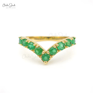 Anillo de Boda Hecho a Mano en Oro Amarillo de 14K, con Esmeralda de 3mm en Engaste Chevron, Gema Natural, Joyería de Alta Calidad para Aniversario, Venta al Por Mayor - Product Image 2