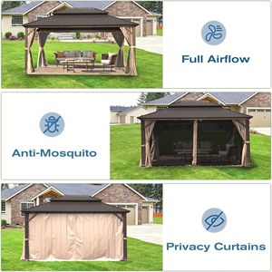 12 X 16 Hardtop Aluminum Metal Gazebo with Galvanized Steel Double <b>Roof</b> <b>Canopy</b> & Curtain Netting Permanent Pergola - Product Image 5