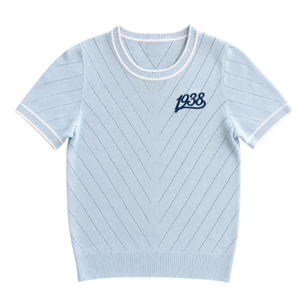 เสื้อสเวตเตอร์ถักเฮอริเทจ พอยท์เทลแขนสั้น เสื้อพูลโอเวอร์เนื้อผ้าบางเบา เสื้อผ้าแฟชั่นลำลอง สวมใส่ได้ทุกวัน - Product Image 1
