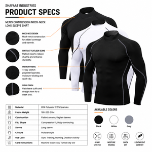 Men's Custom MMA Rashguard Mock-Neck <b>Long</b> <b>Sleeve</b> <b>Compression</b> <b>Shirt</b> 220g Digital Print Contrast Seam Athletic Base Layer Top - Product Image 5