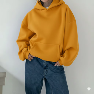 Sweat à capuche long tissé décontracté oversize pour femme, style streetwear, avec logo personnalisable sur le devant, idéal pour l'hiver - Product Image 1