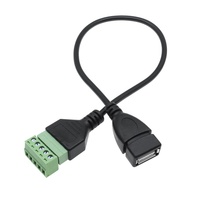 Cable USB 2.0 Tipo-A Hembra de 5 Pines con Bloque de Terminales, Conductor de Aluminio, Terminación de Tornillo, Blindaje Trenzado, Cubierta de PVC para Computadora 5A