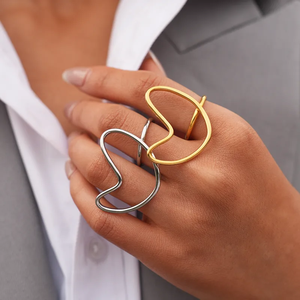 Bague en acier inoxydable avec incrustation géométrique tendance, revêtement PVD or véritable 18 carats, résistante au ternissement, bijoux pour femmes - Product Image 3