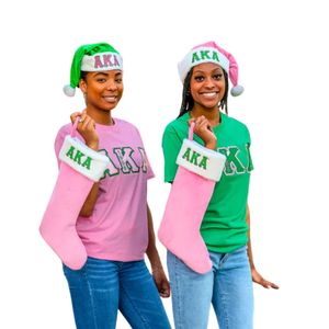 Gorro de Santa Claus de Lujo Verde, Rosa y Blanco con Letras Griegas Bordadas, Gorro de Fiesta Navideño de Felpa Suave para Mujer - Product Image 5