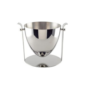 Seau à glace élégant en argent brossé avec mécanisme pivotant inclinable, base incurvée et deux poignées supérieures allongées - Product Image 3