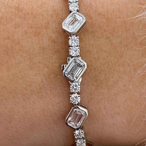 Pulsera de tenis de lujo con diamantes de moissanita y plata 925, corte esmeralda y corte redondo, joyería Iced Out para mujer, elegante y a la moda. - Product Image 2