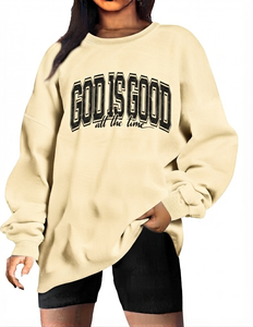 Sudadera Rosa Extra Grande con Estampado 'God Is Good All The Time', Cuello Redondo, Estilo Casual, Unisex, Tejido de Algodón, Estilo Otoñal - Product Image 6